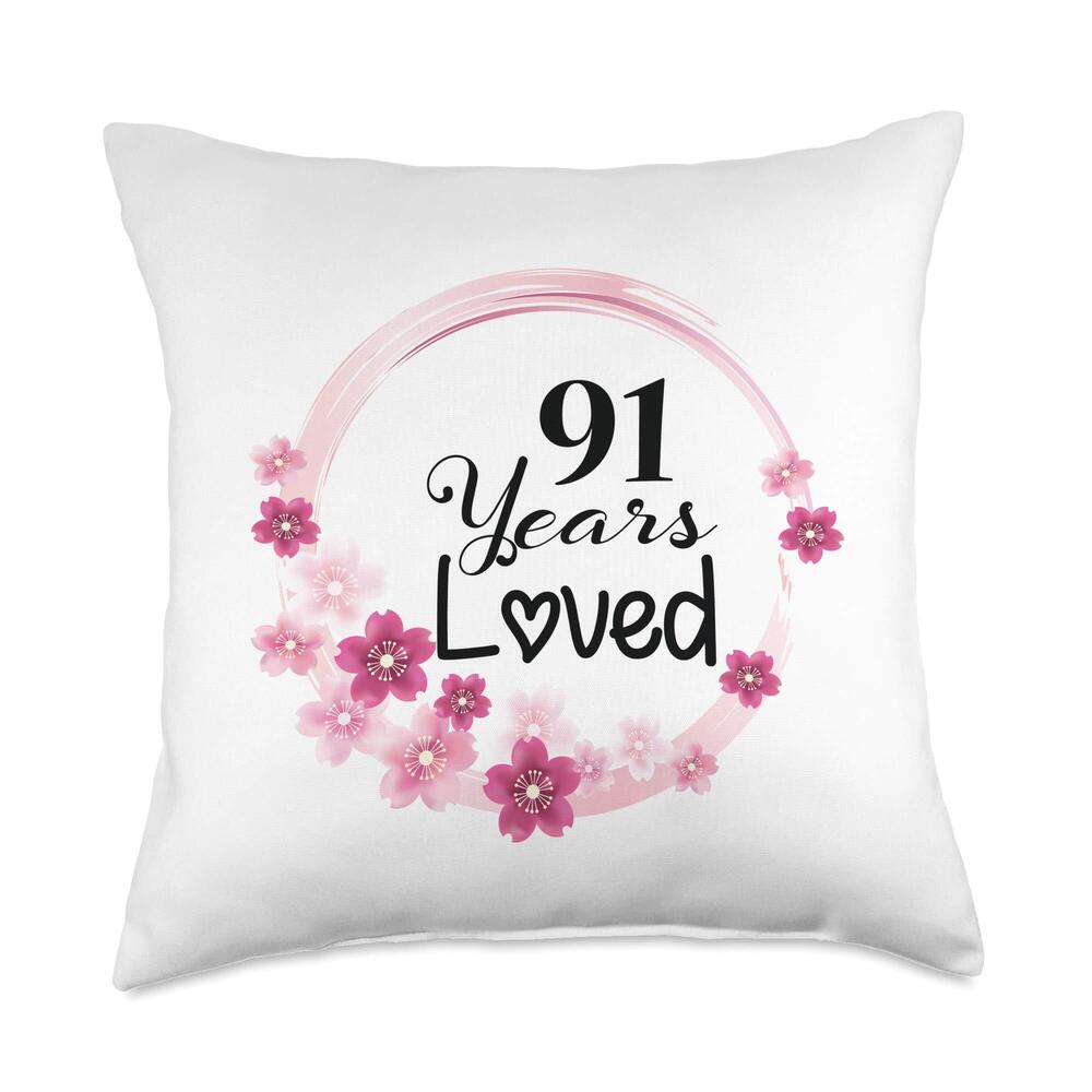 9698 91 Years Loved Funny 91 Years Old 91st Birthday Throw Pillow